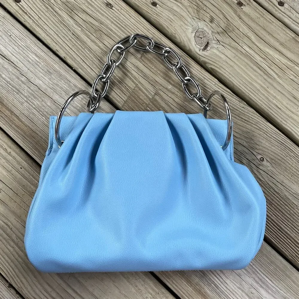 House Of Want Blue Chill Vegan Leather Frame Clutch Satchel NWOT